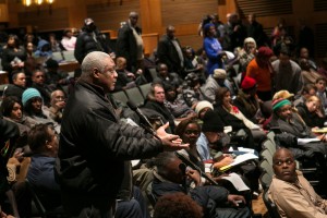 About 150 people attended a session held by the Chicago Urban League at Kennedy-King College on Jan. 12, 2016 to address the Chicago Police Board concerning nominations for the next Chicago Police Department superintendent. (Michelle Kanaar / City Bureau)