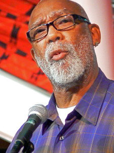 1968 Summer Olympian John Carlos speaks at a Black History event at Chicago State University about his now-famous black glove-salute during the Summer Olympics in Mexico City.