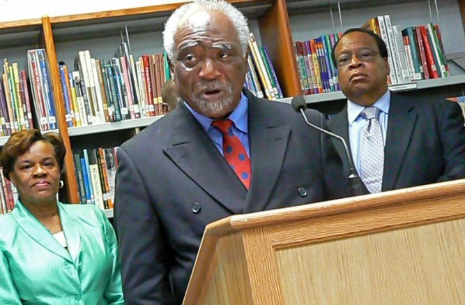 U.S. Rep. Danny K. Davis speaks at a West Side school in the Austin community about changes in federal law to protest students from bullying inlcuding cyber bullying